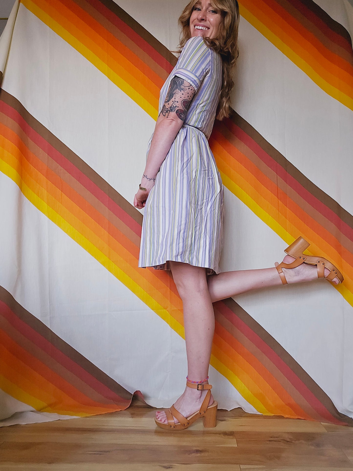 60s/70s Pinstripe Belted Dress