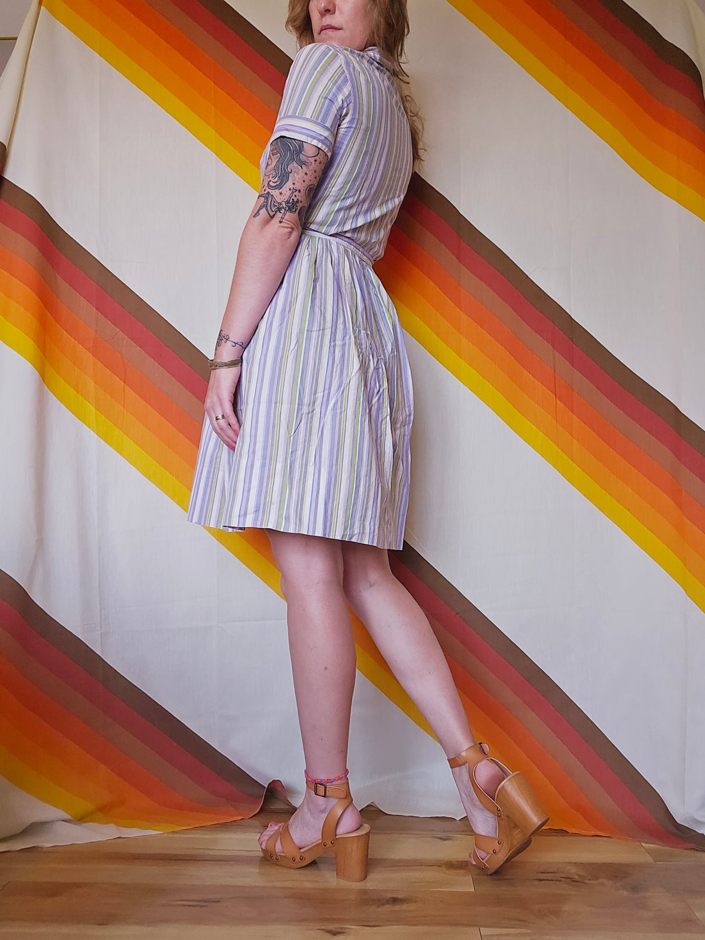 60s/70s Pinstripe Belted Dress
