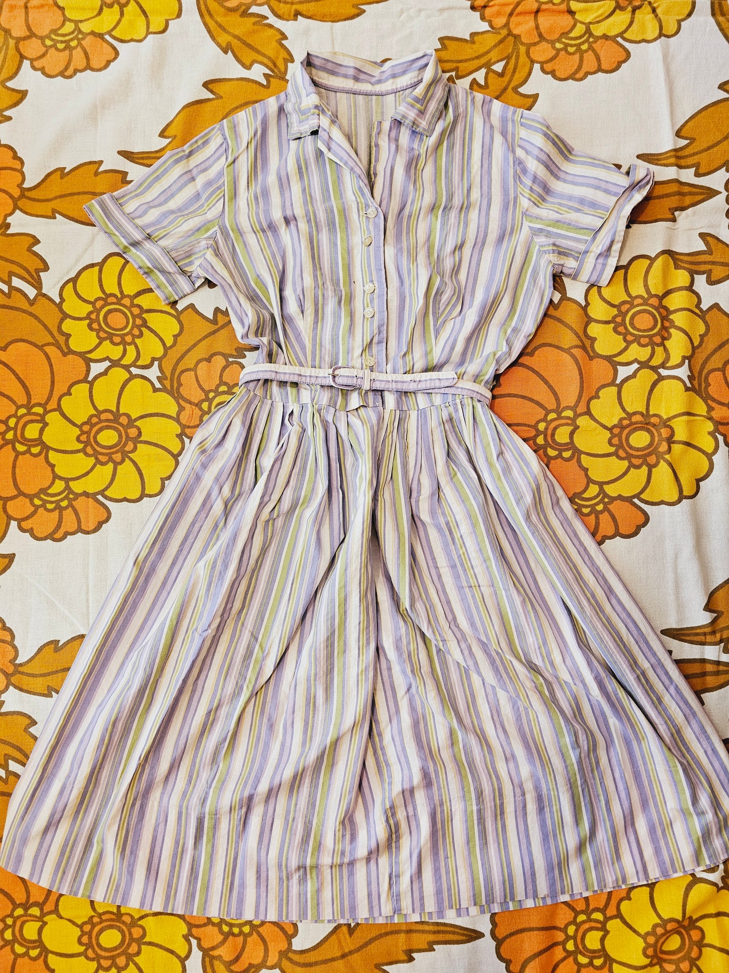 60s/70s Pinstripe Belted Dress