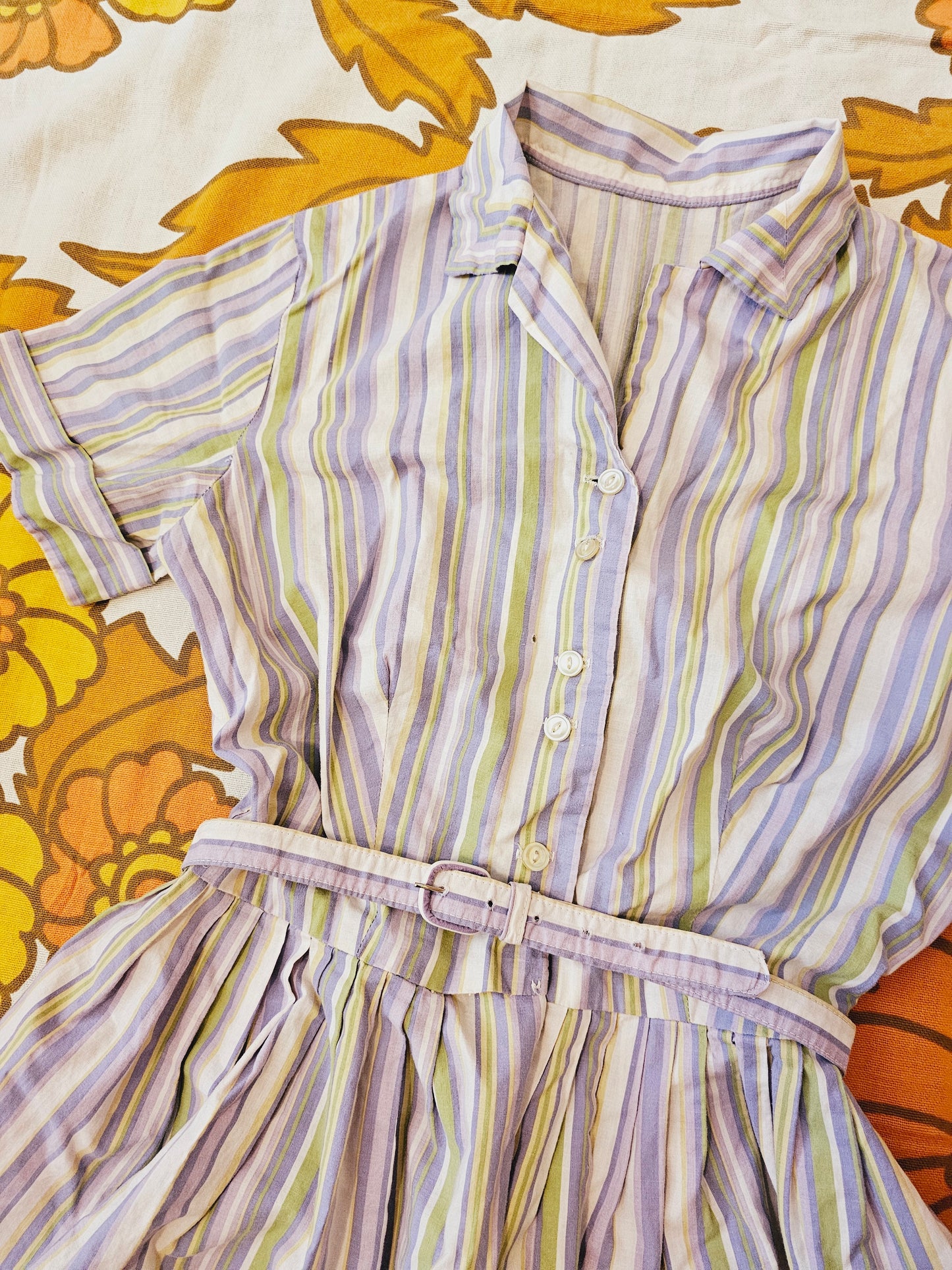 60s/70s Pinstripe Belted Dress