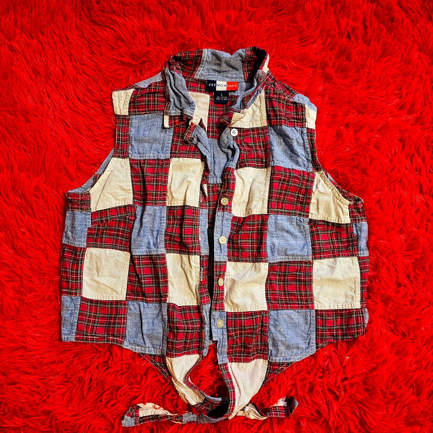 Y2K Red White Blue Tie Front Crop