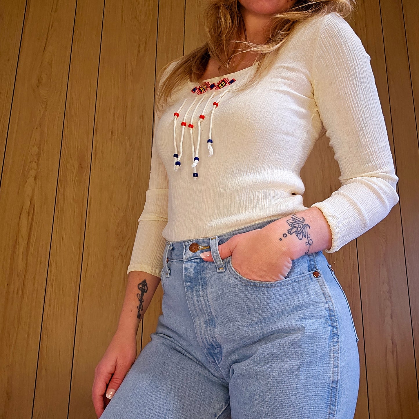 60s Embroidered & Beaded Top from Greece (S)