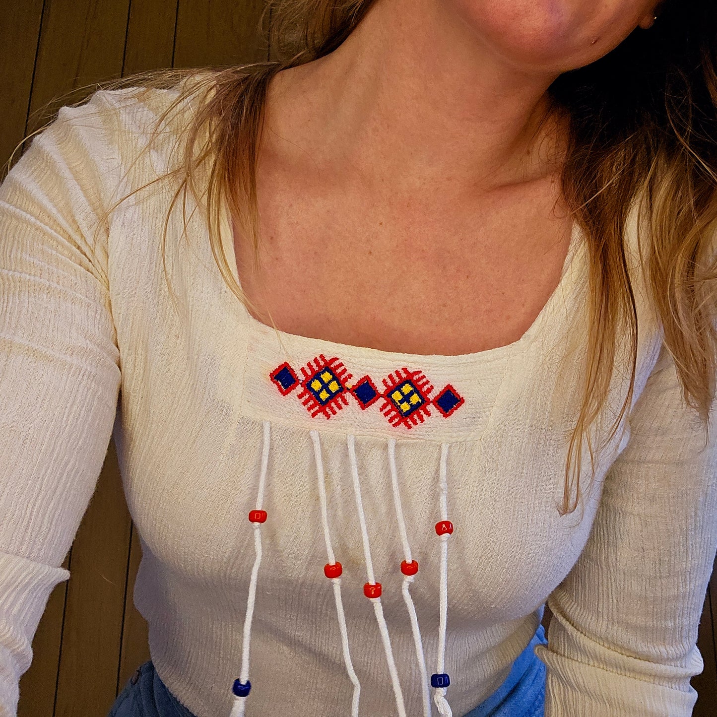 60s Embroidered & Beaded Top from Greece (S)