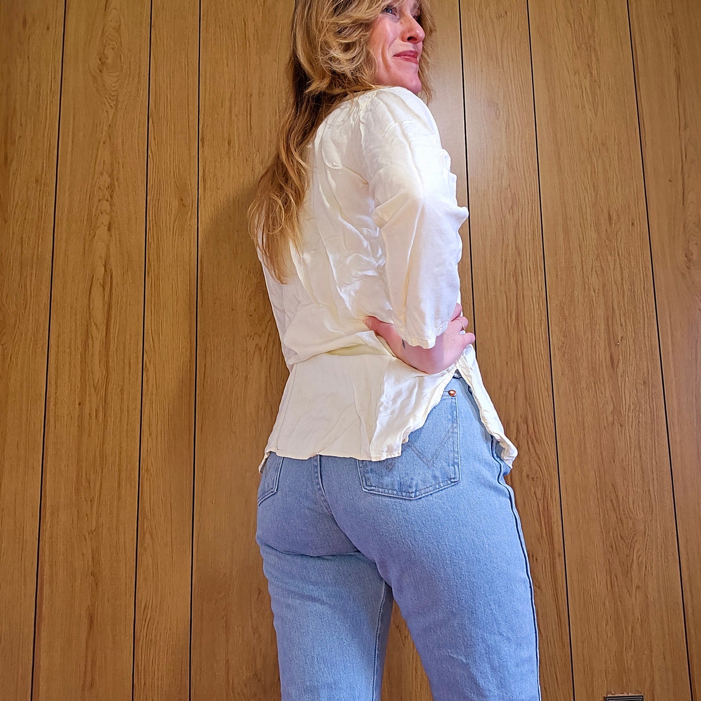 60s Golden Embroidered Linen Top from Israel (S/M)