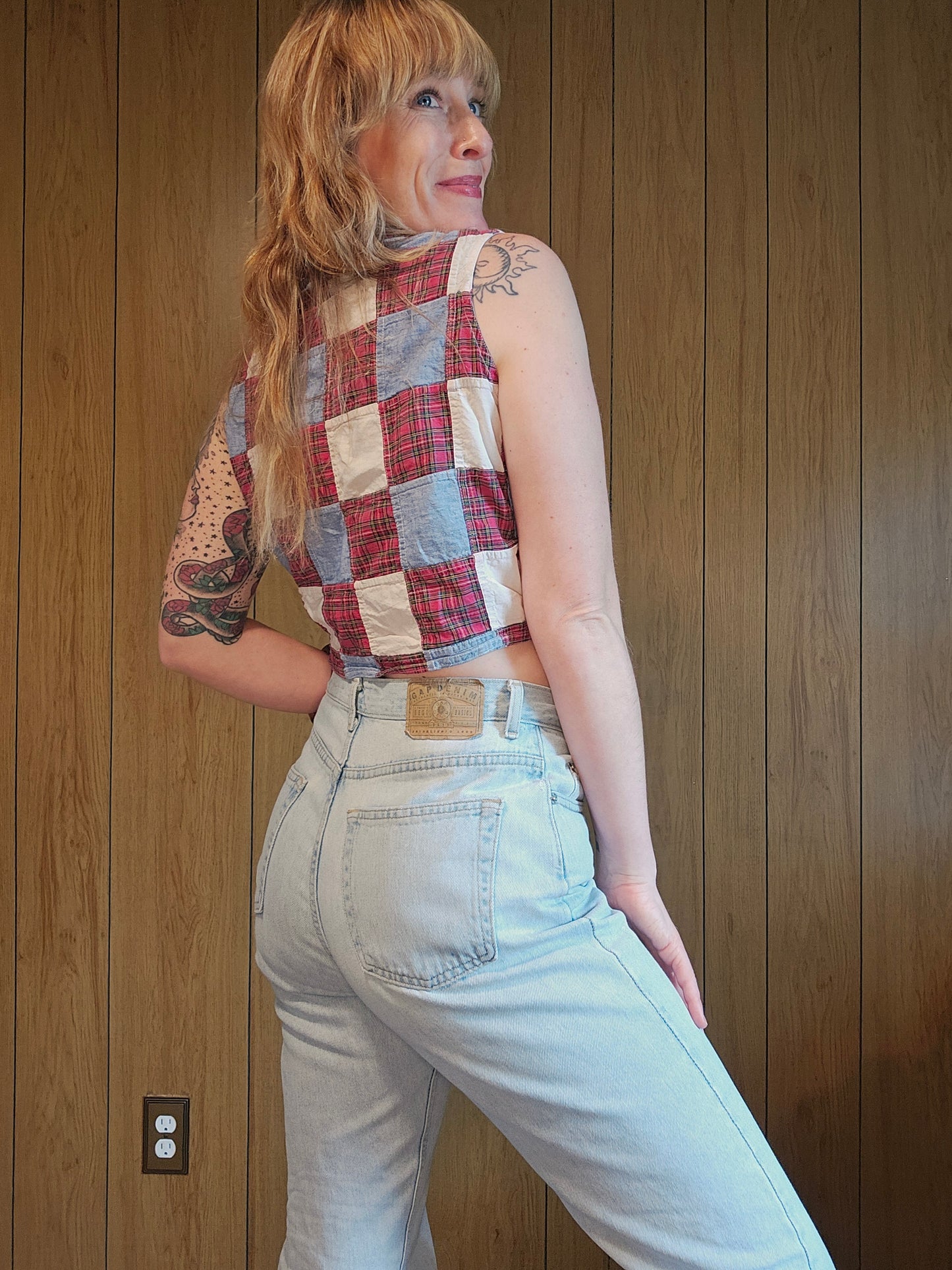 Y2K Red White Blue Tie Front Crop