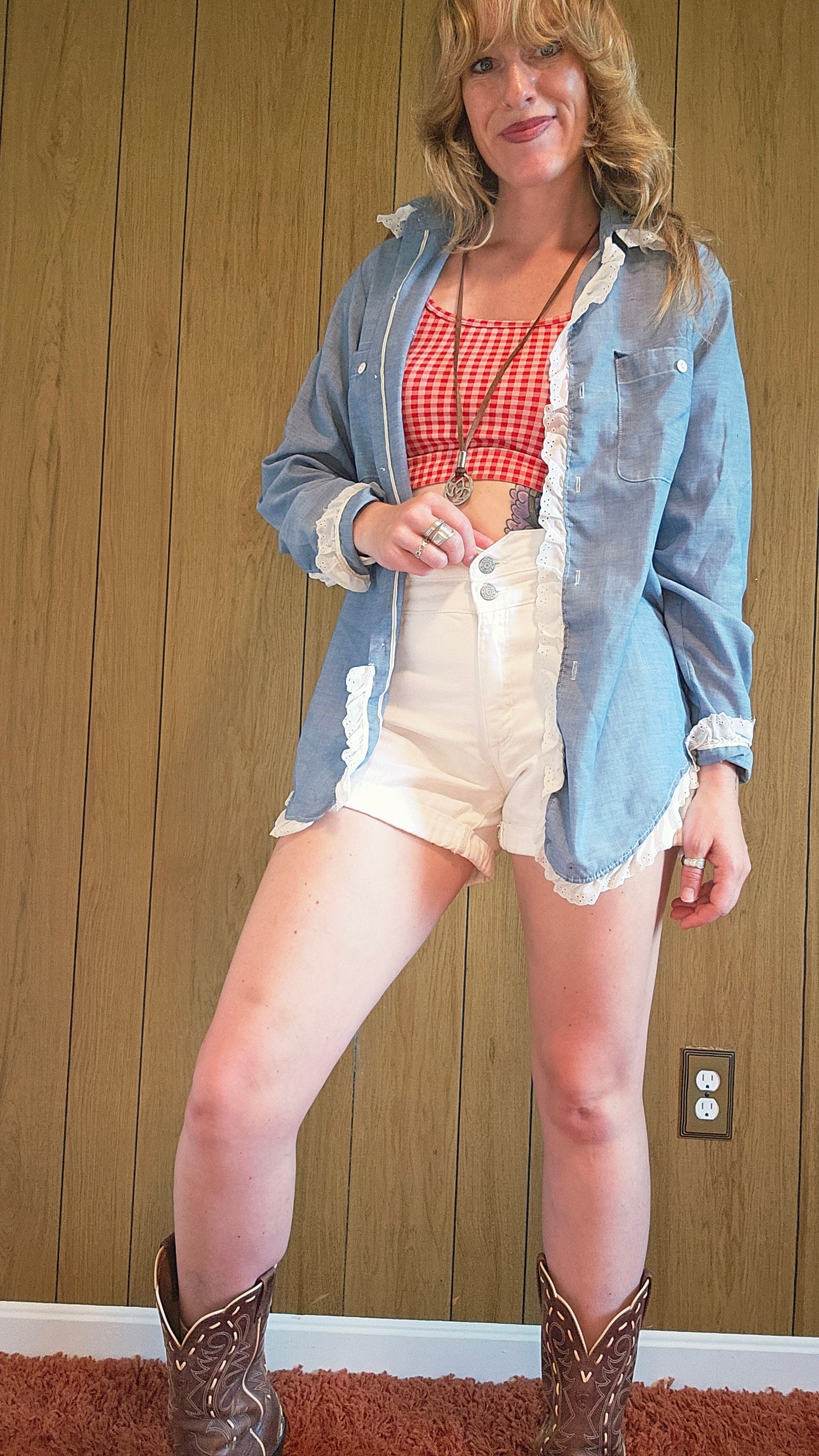 70s JcPenney Lace Edged Button Down (Masc M/Femme L)