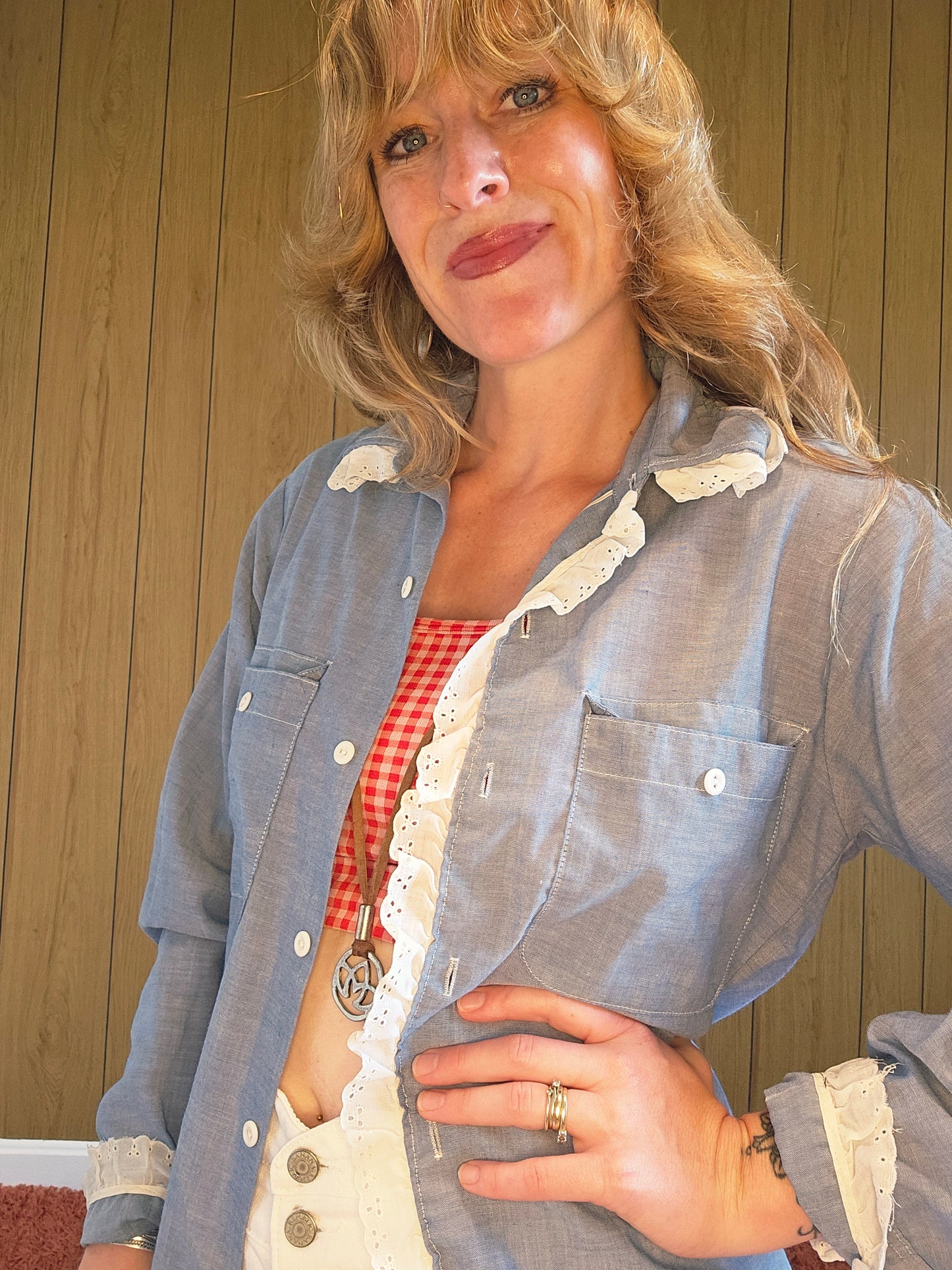 70s JcPenney Lace Edged Button Down (Masc M/Femme L)