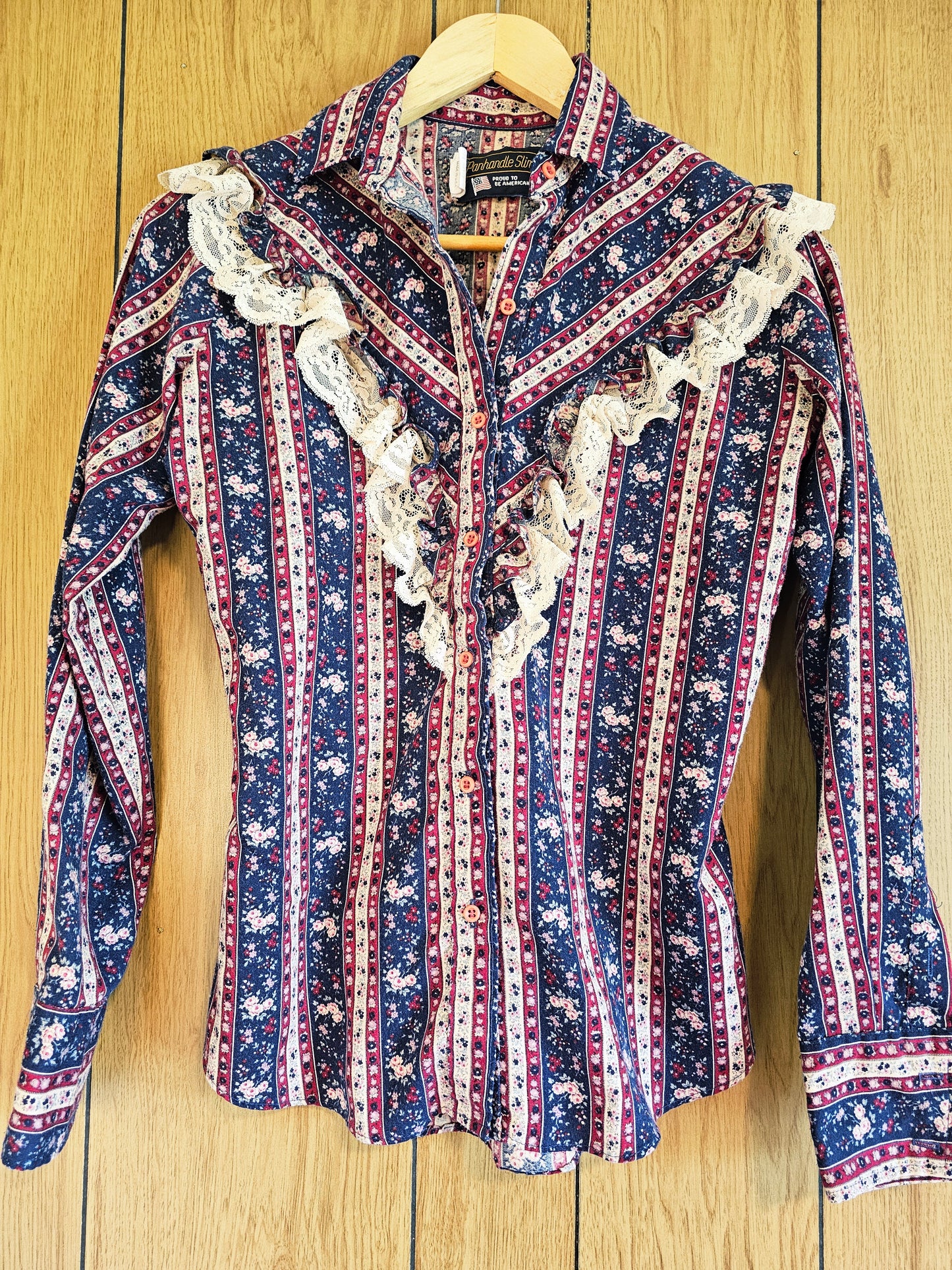 60s/70s Panhandle Slim Lace Trimmed Button Down (S)