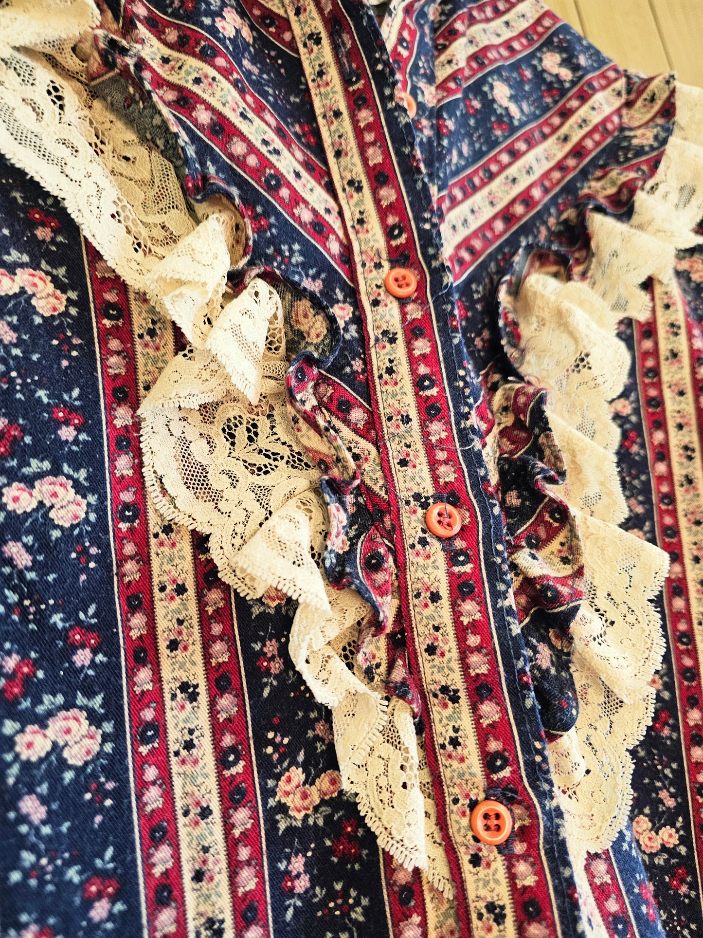 60s/70s Panhandle Slim Lace Trimmed Button Down (S)