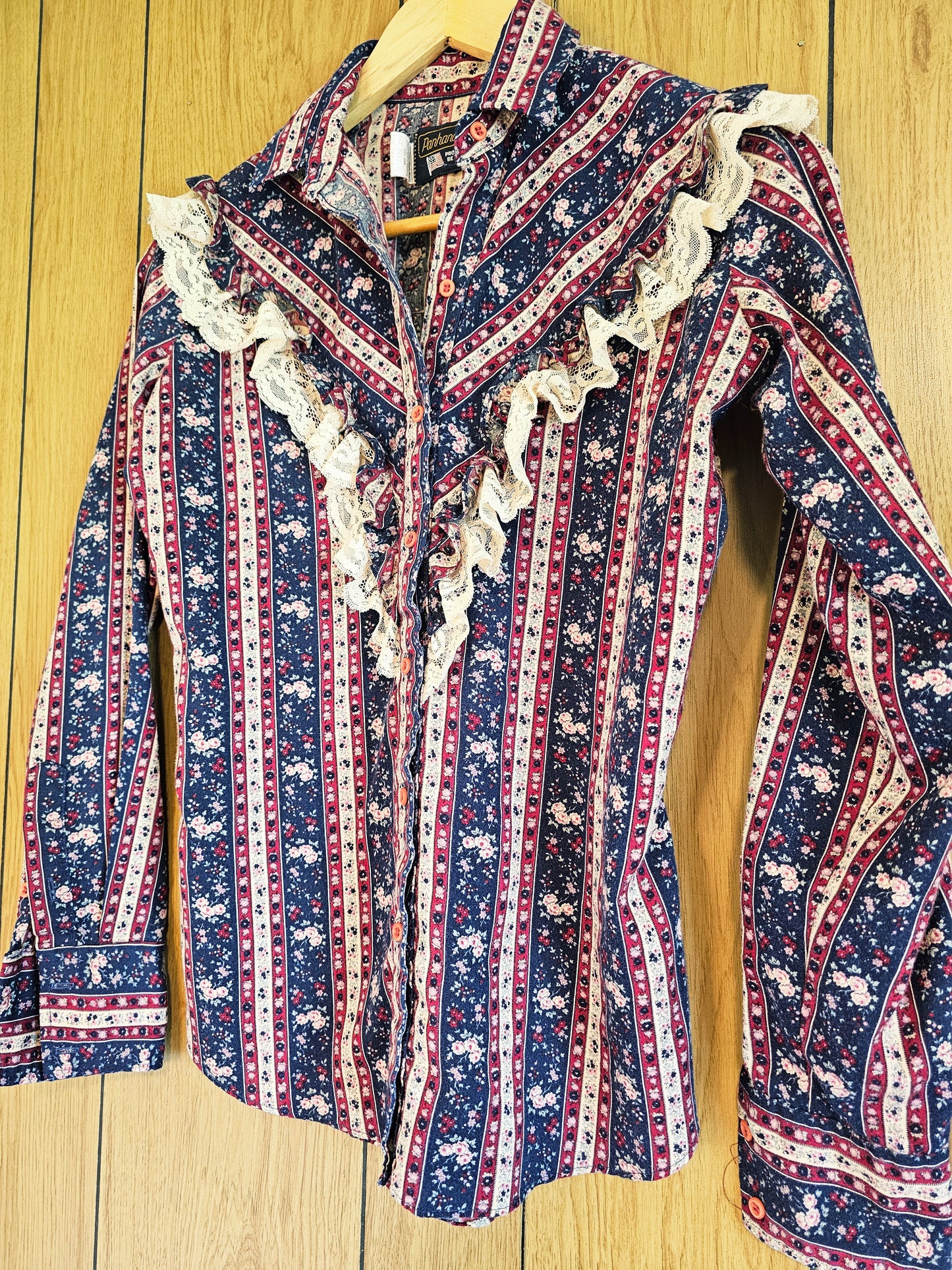 60s/70s Panhandle Slim Lace Trimmed Button Down (S)