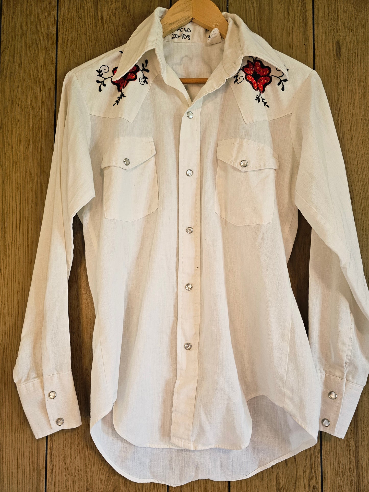 60s Floral Embroidered Snap Top (Femme L/Masc M)