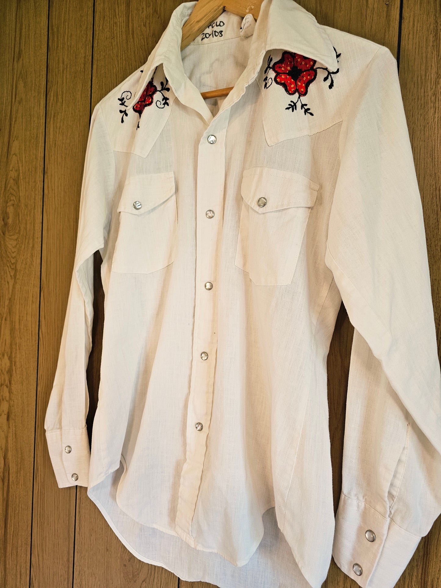 60s Floral Embroidered Snap Top (Femme L/Masc M)