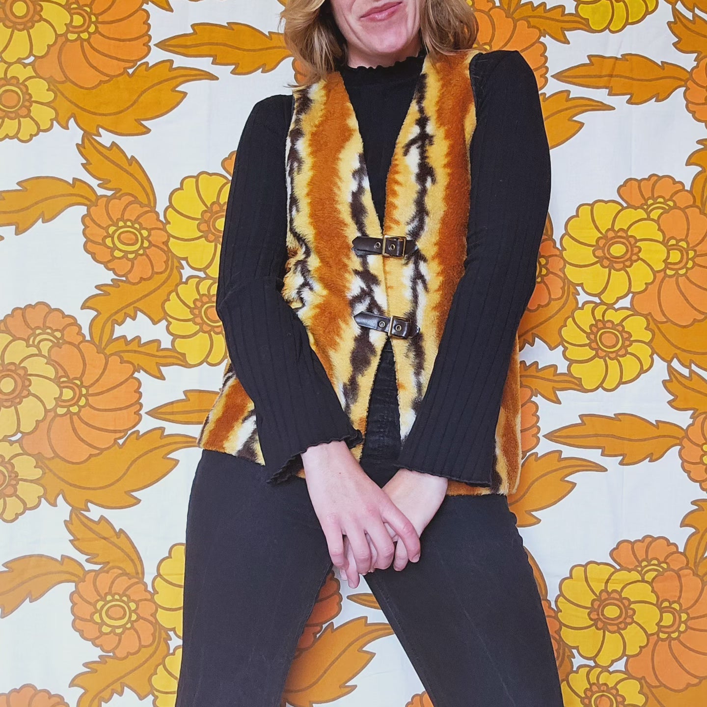70s Faux Fur Animal Print Vest