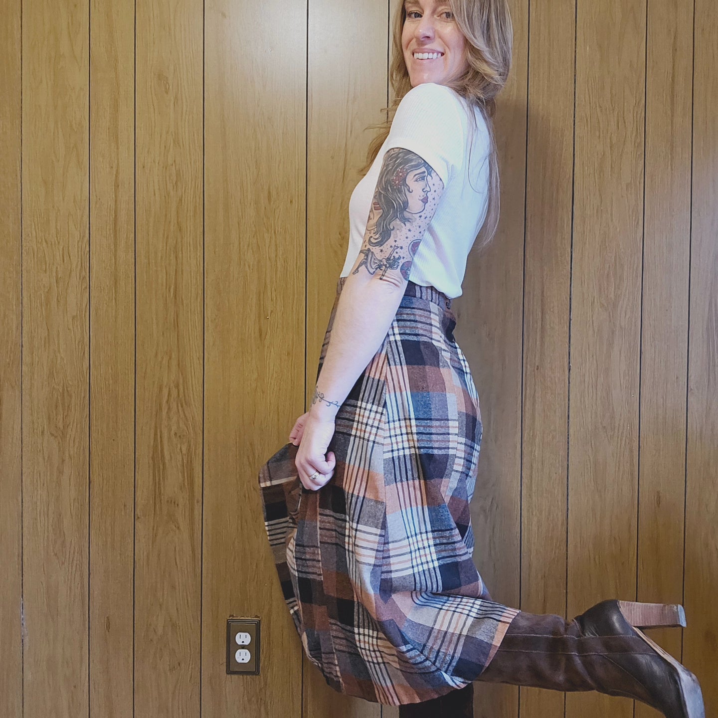 Vintage Wool Plaid Skirt (M)