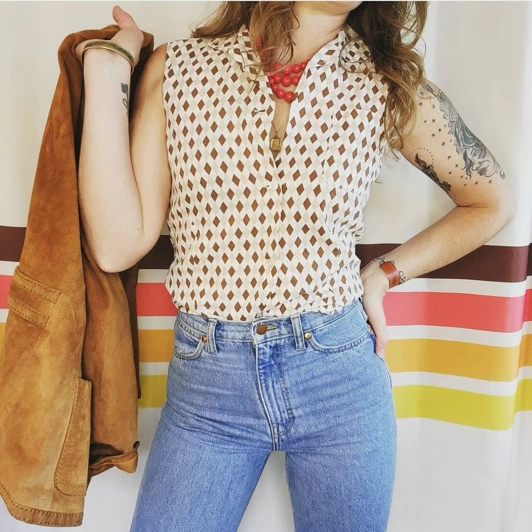 70s Diamond Checkered Sleeveless Top
