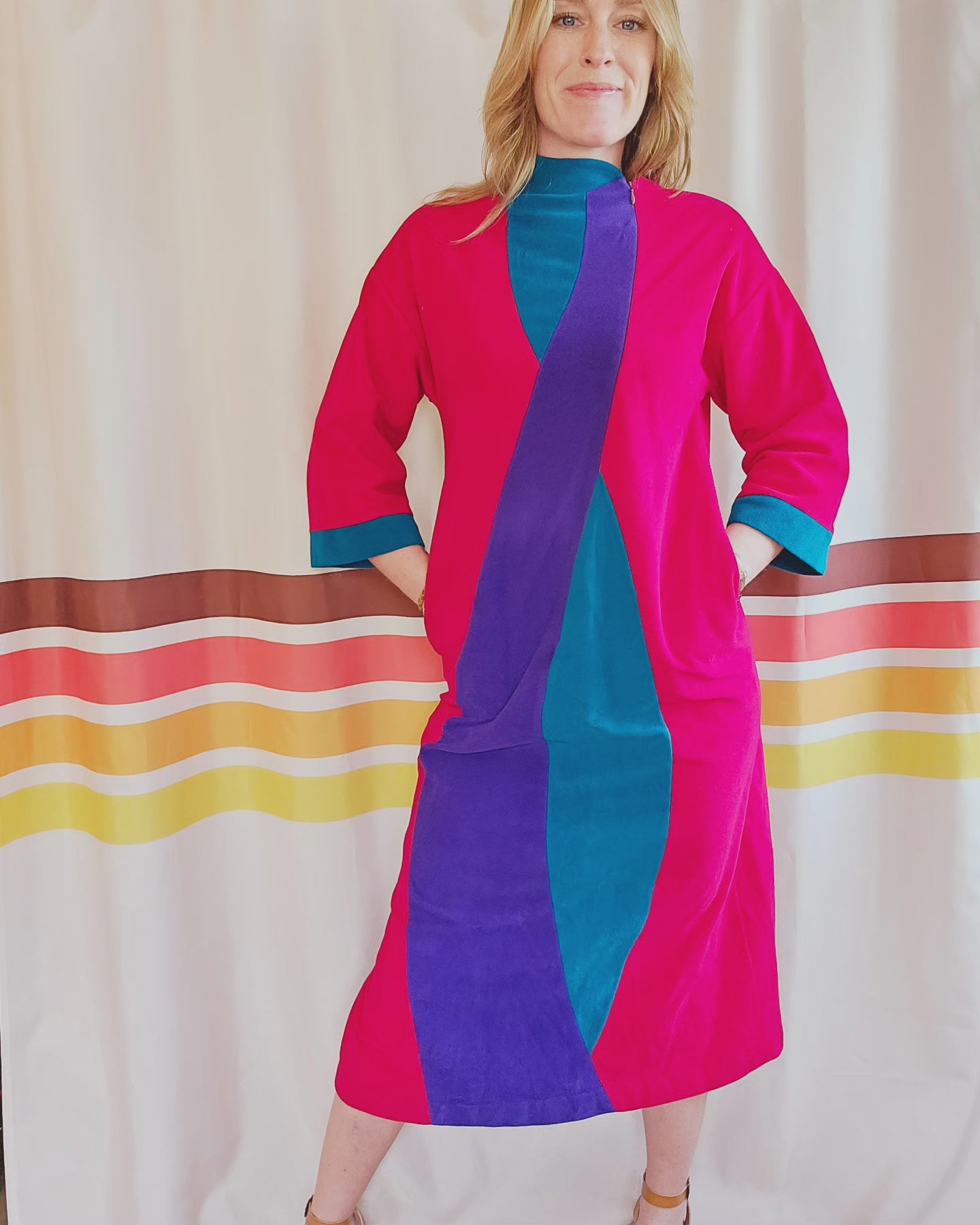 70s Vanity Fair Petites Velour Housecoat Dress