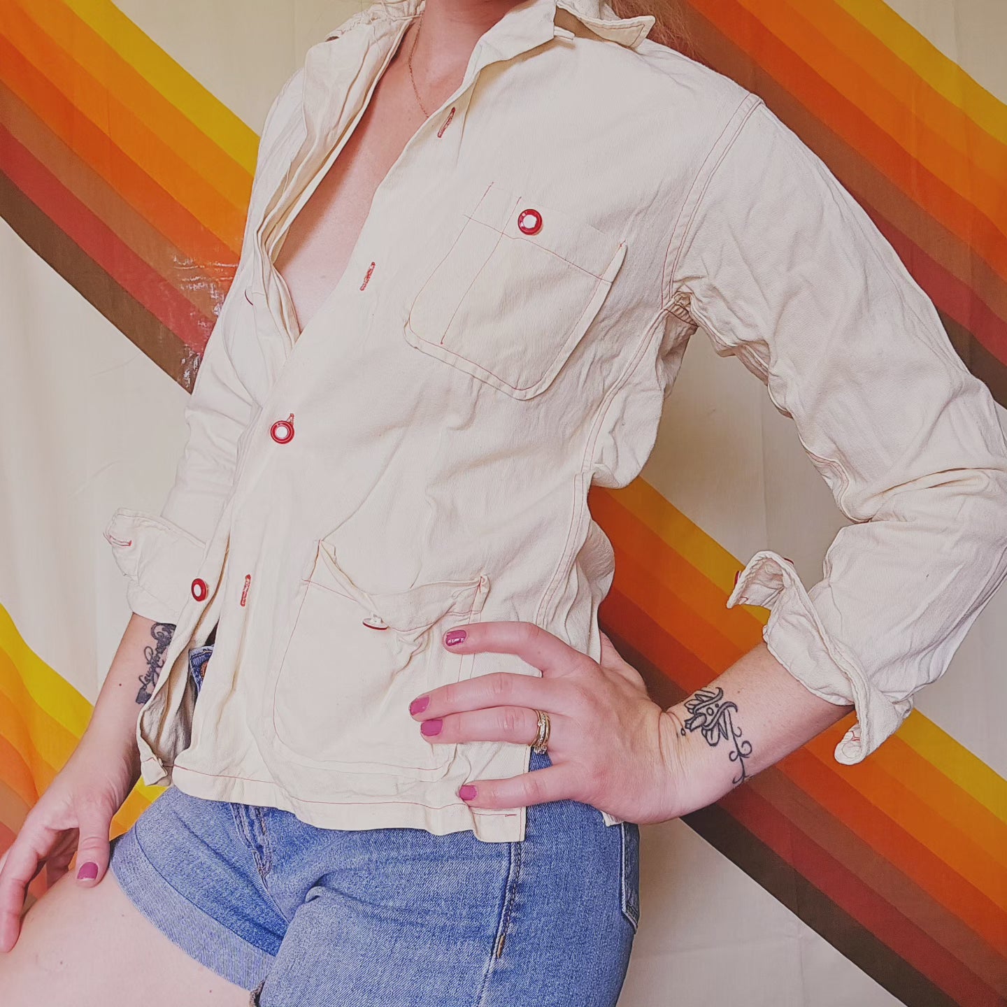 1950s/1960s White & Red button down (S)