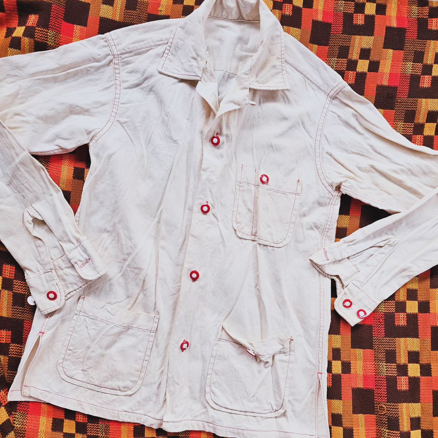 1950s/1960s White & Red button down (S)