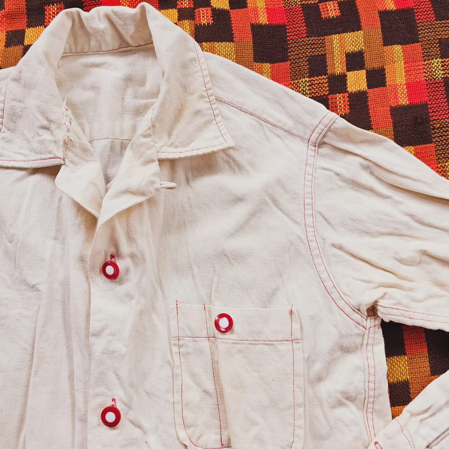 1950s/1960s White & Red button down (S)
