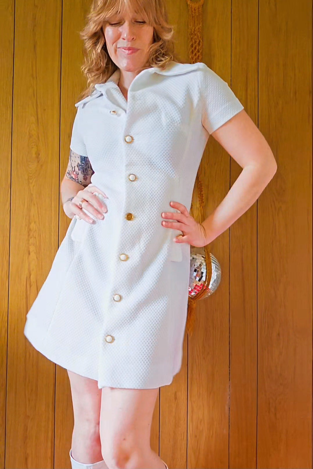 1960s Fashions By Patty White and Gold Dress (M)