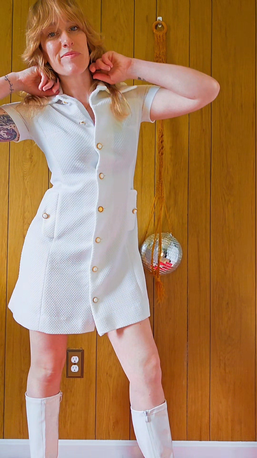 1960s Fashions By Patty White and Gold Dress (M)