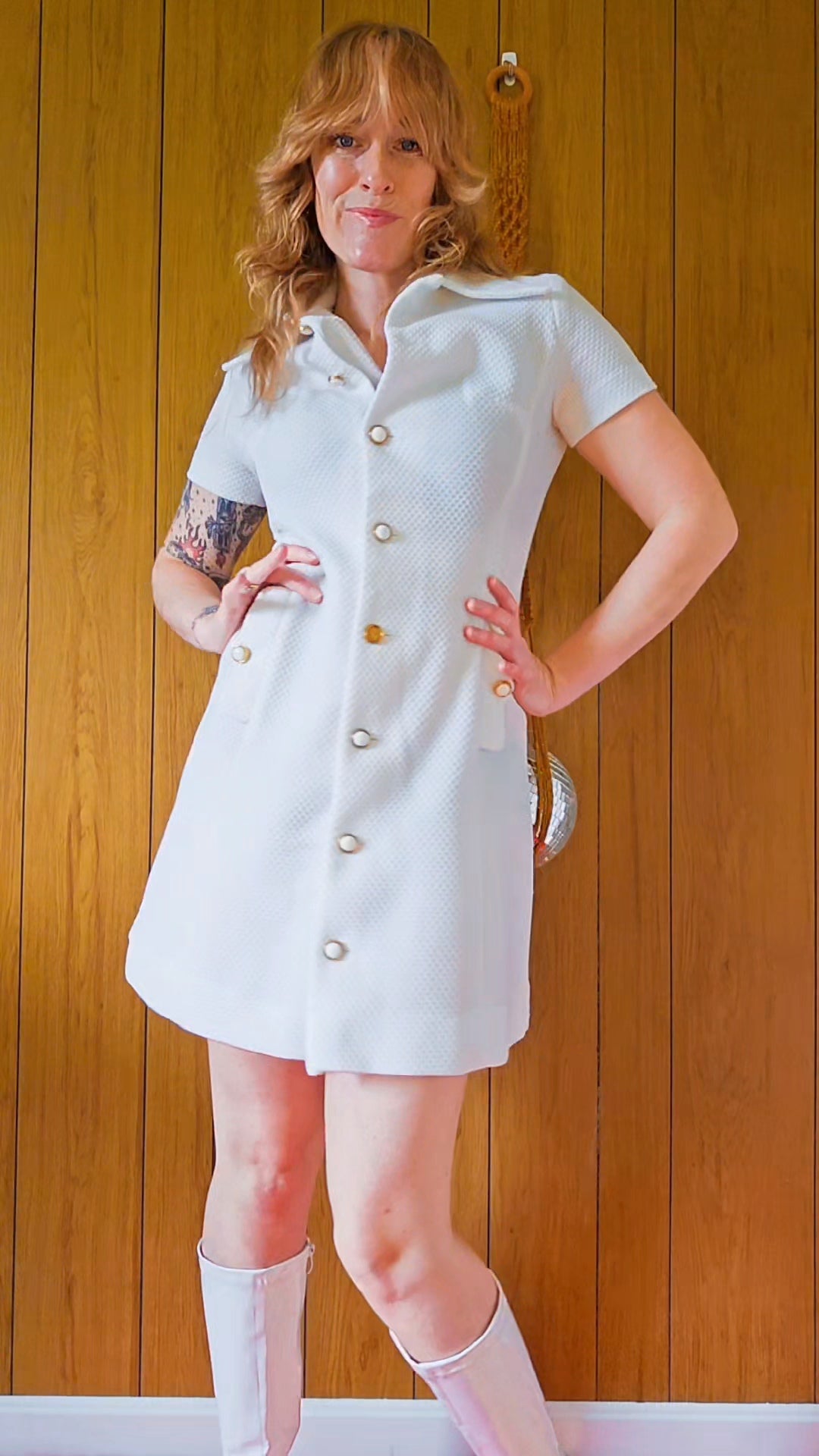 1960s Fashions By Patty White and Gold Dress (M)