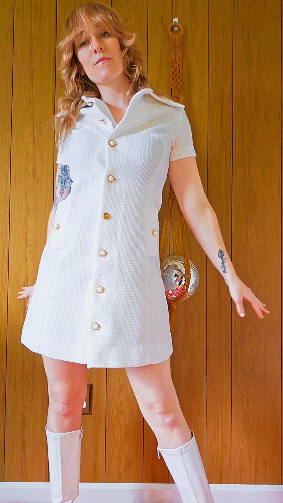 1960s Fashions By Patty White and Gold Dress (M)