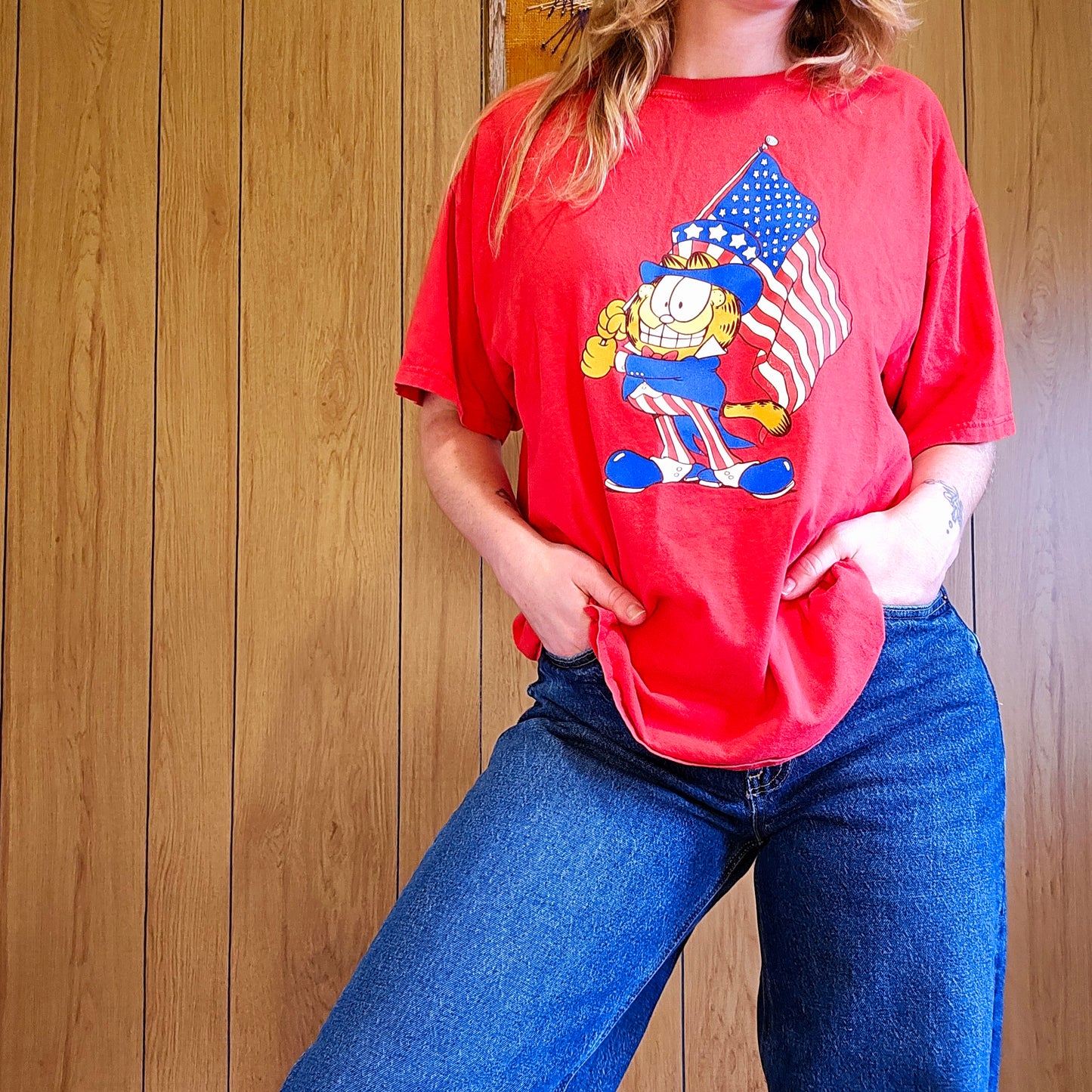 90s Patriotic Garfield Tee (XL)