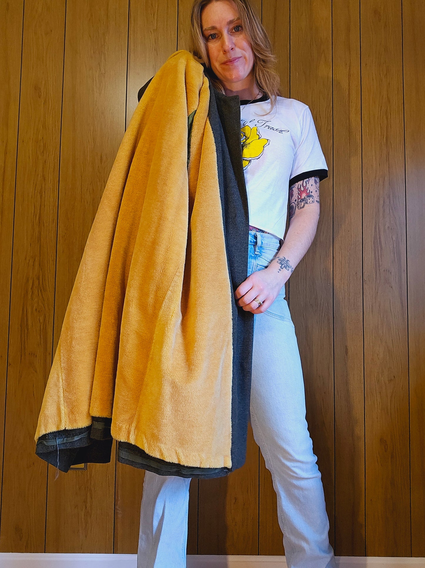 1960s Green Wool Trencher with Golden Yellow Inner (L)