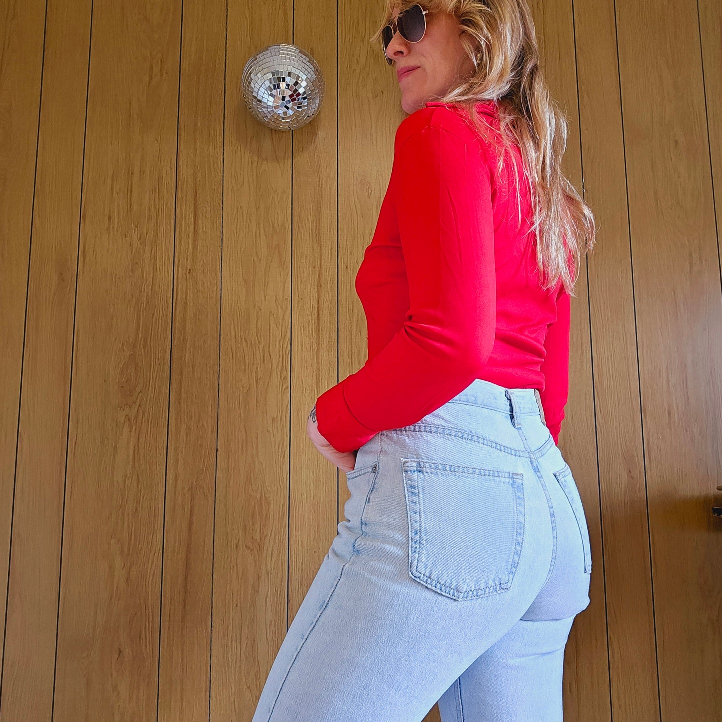 70s/80s Red Stretch Collar Top (XS/S)