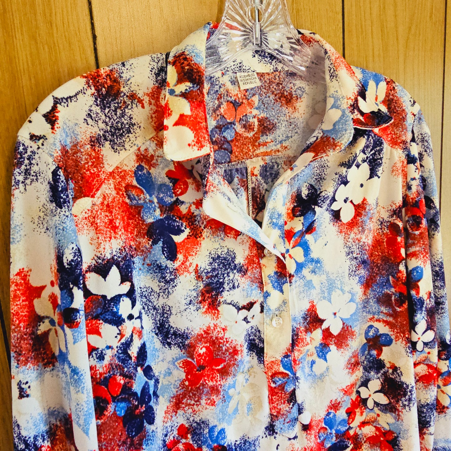 70s/80s Red White Blue Floral Button Down (L)