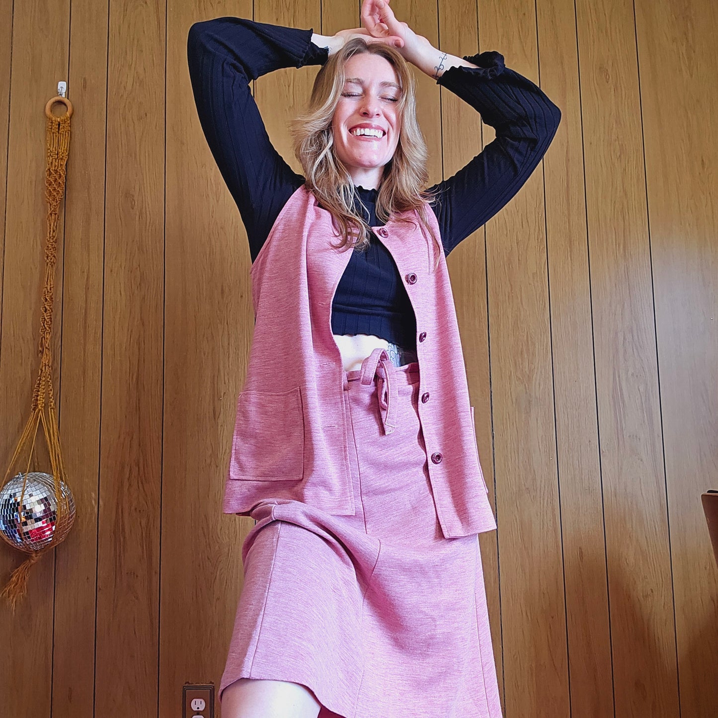 60s Russ Skirt & Blazer Vest Set (L)