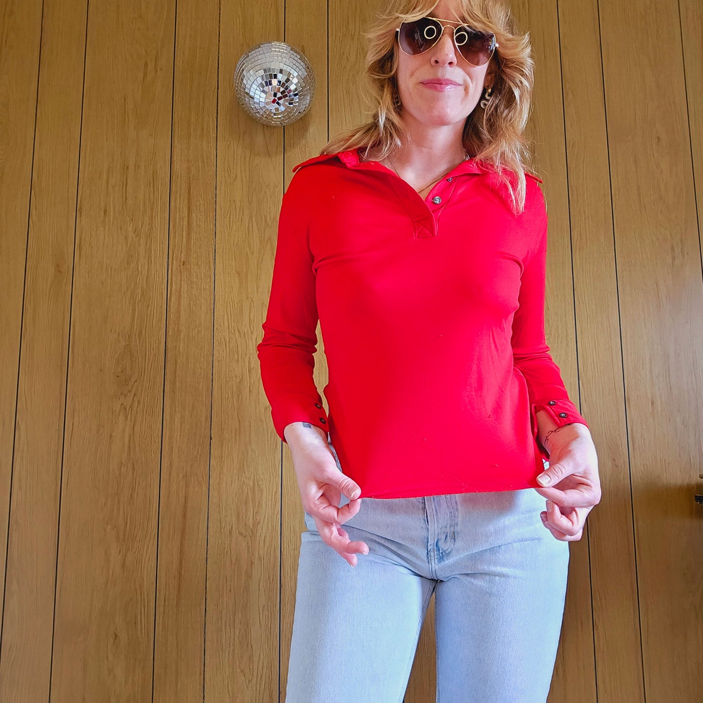 70s/80s Red Stretch Collar Top (XS/S)