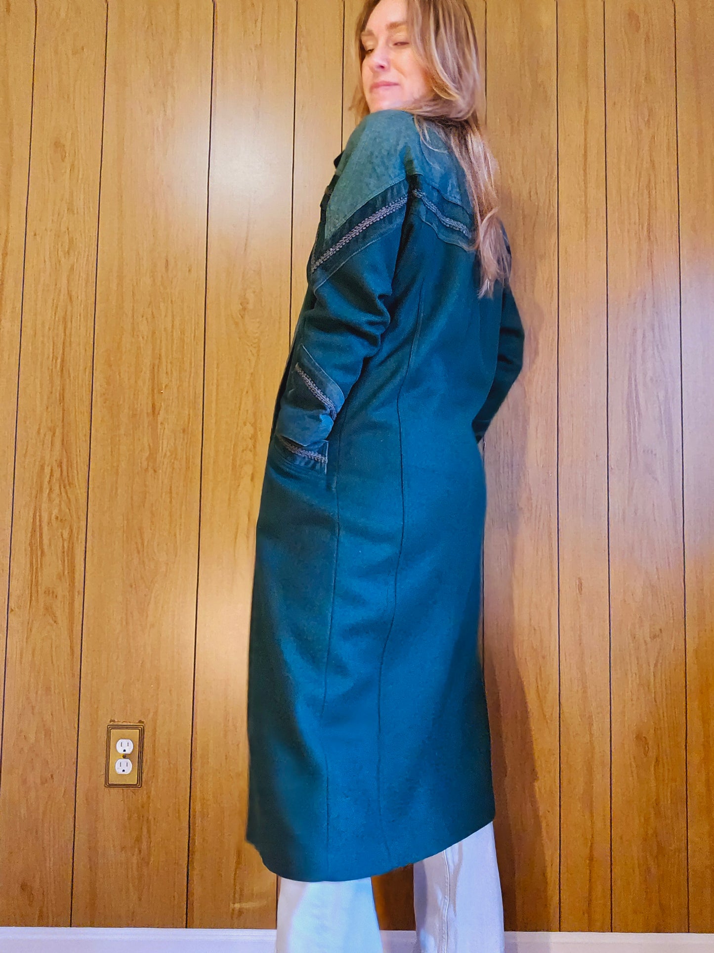 1980s David Benjamin Green Wool & Suede Leather Duster (M/L)