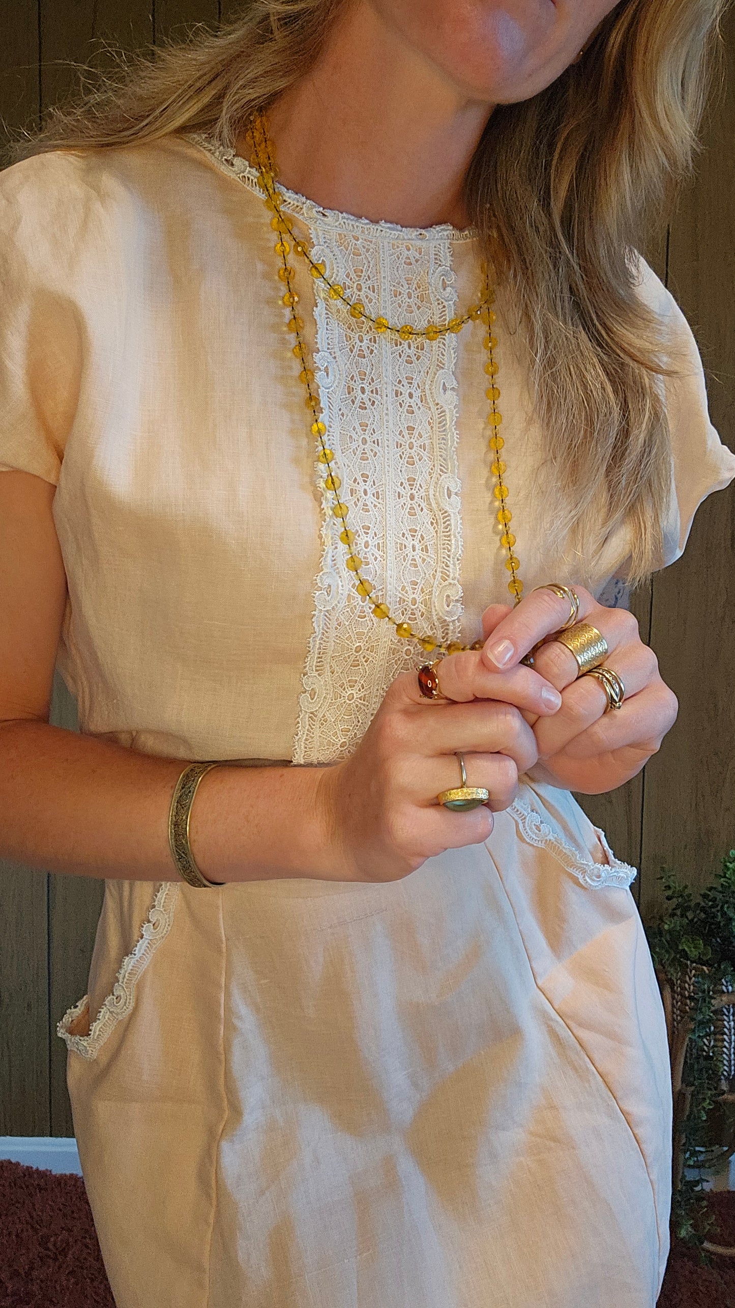 60s Lace Accented Open Back Dress w/ Pockets (S)