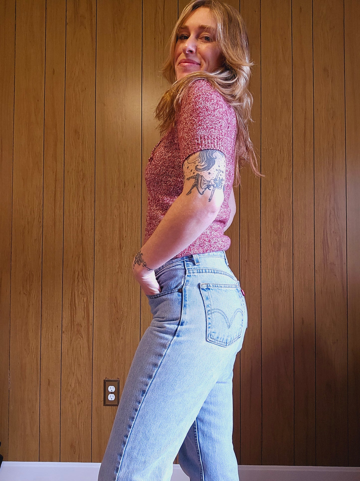 60s/70s Burgundy Lace Up Front Sweater Tee