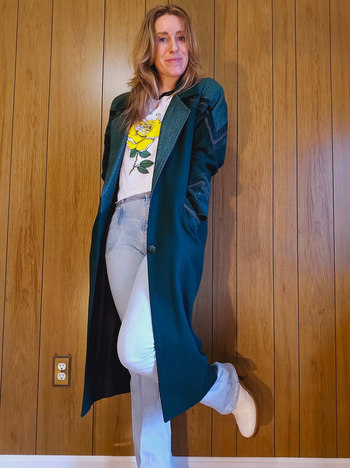 1980s David Benjamin Green Wool & Suede Leather Duster (M/L)