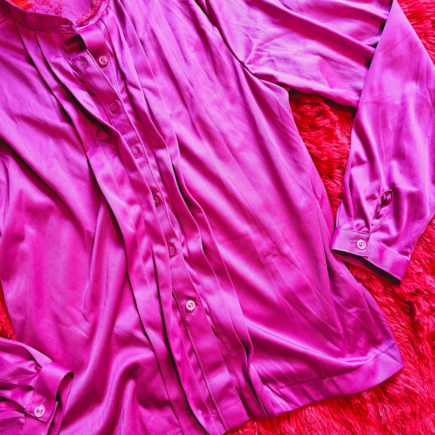 60s/70s Silky Fuchsia Top (M)