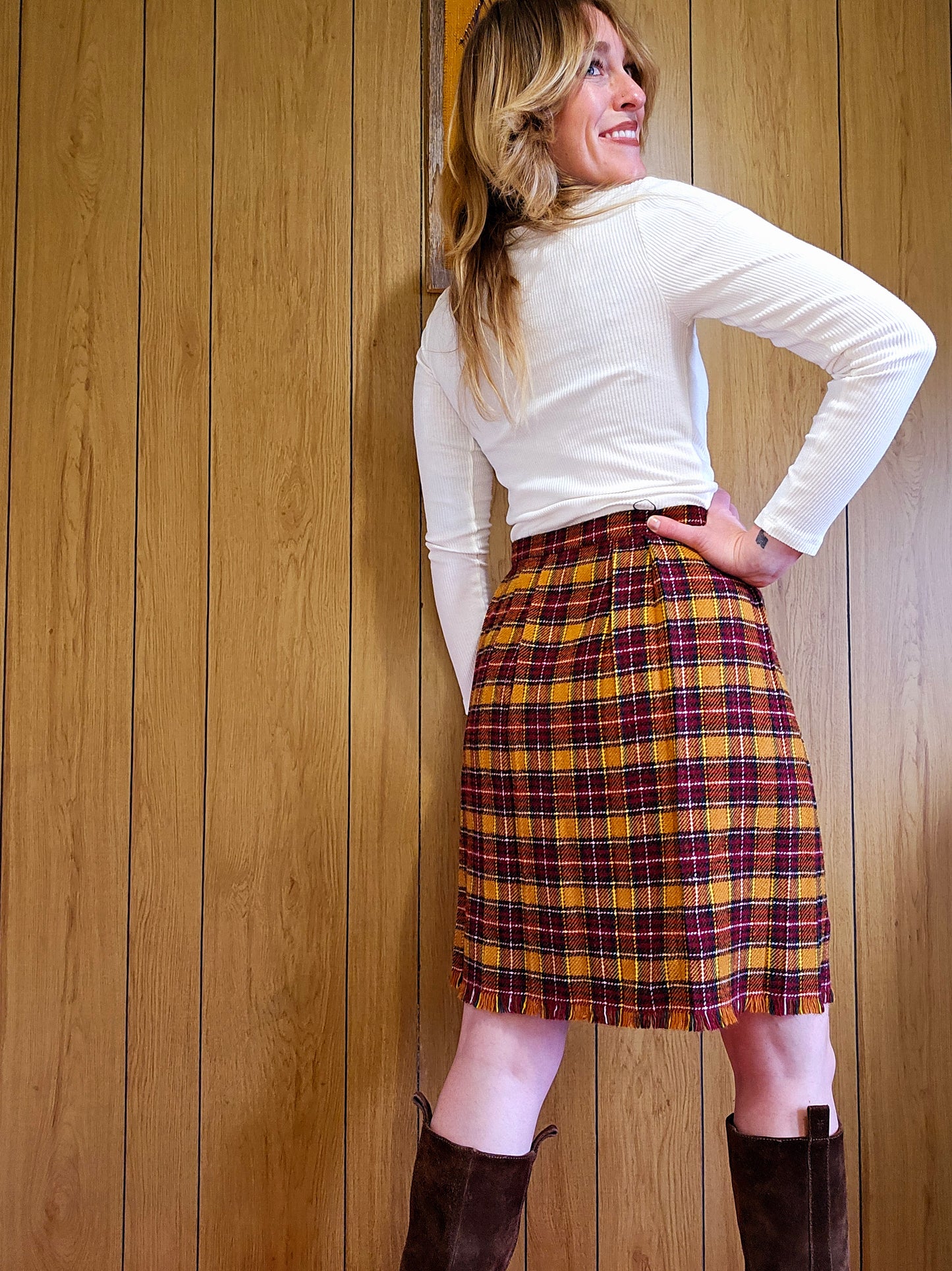Handmade Plaid Wrap Skirt (M)