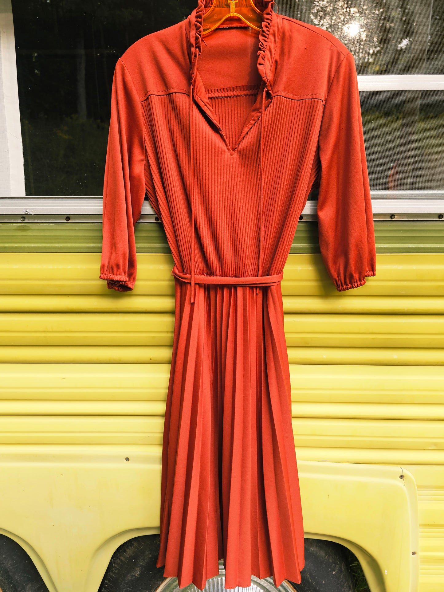 60s/70s Accordian Pleated Rust Colored Dress (S-L)