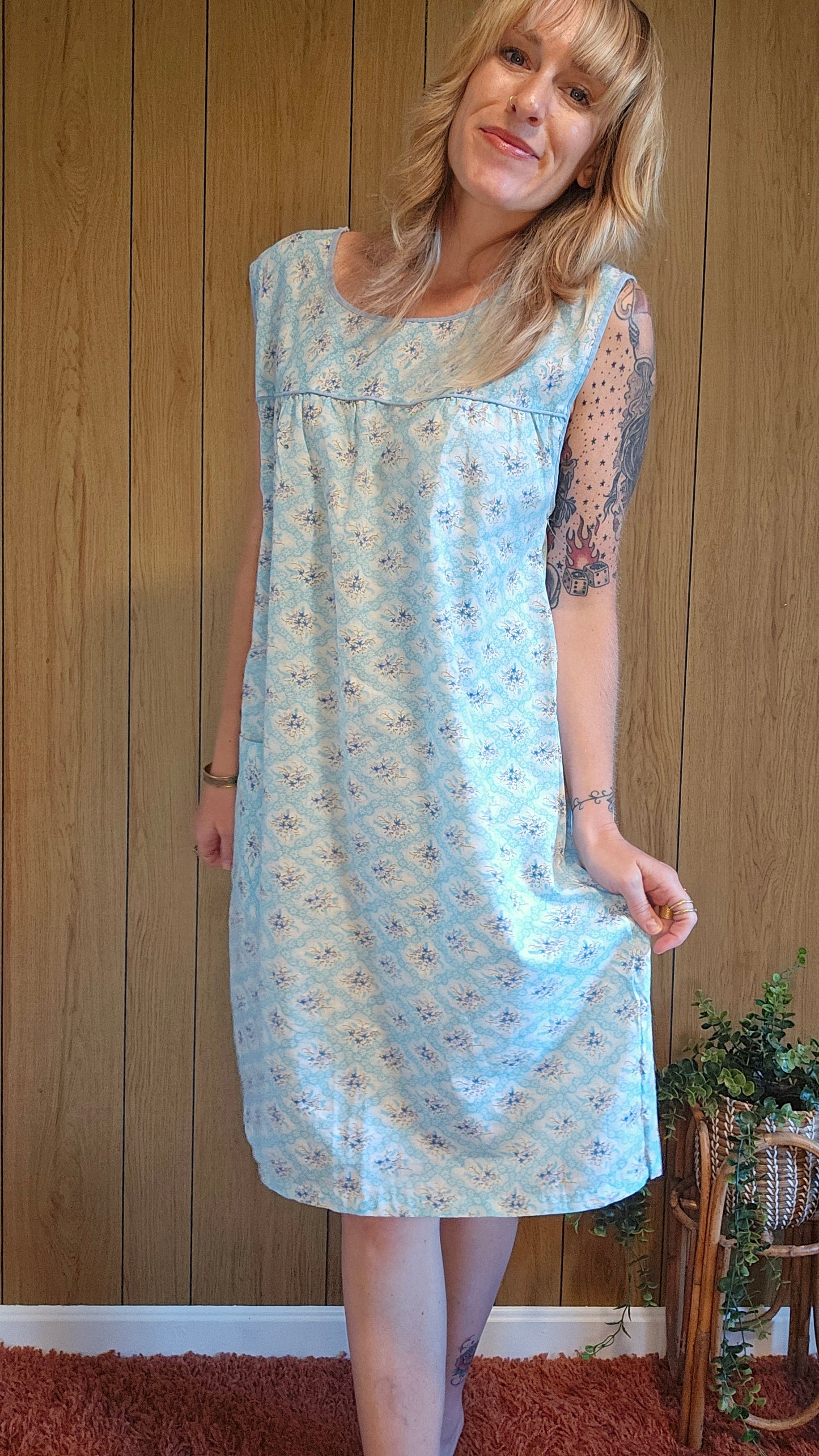 60s Blue Nightie/Sleep Dress (L)