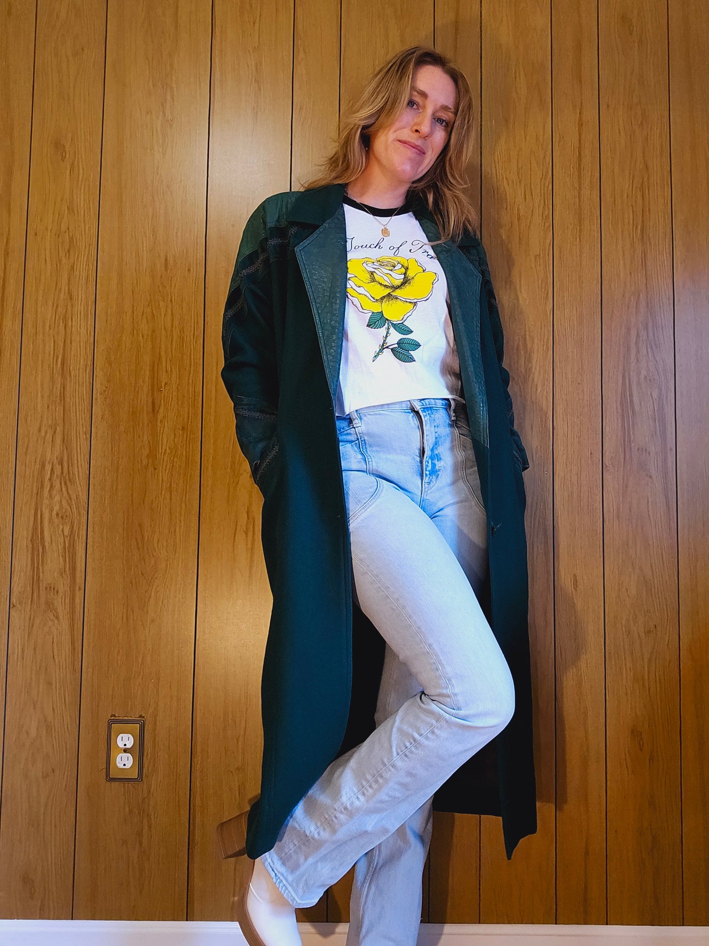 1980s David Benjamin Green Wool & Suede Leather Duster (M/L)