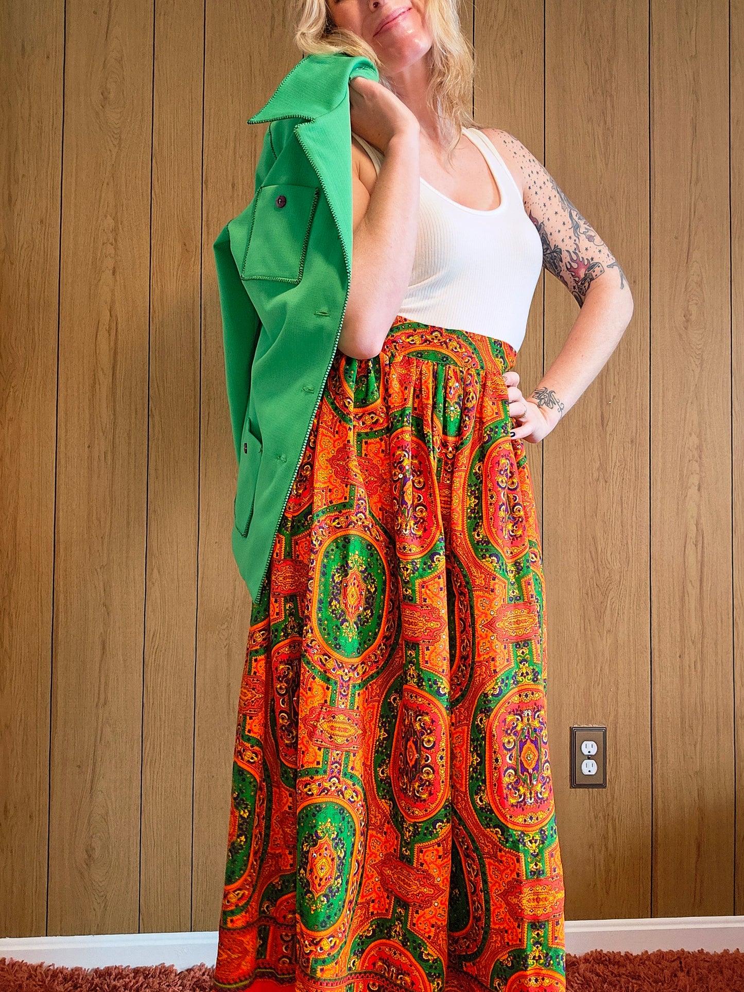 60s/70s Psychedelic Maxi Skirt (XS/S)