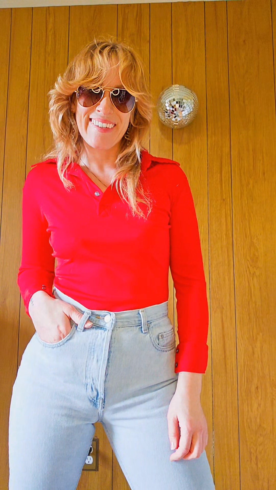 70s/80s Red Stretch Collar Top (XS/S)