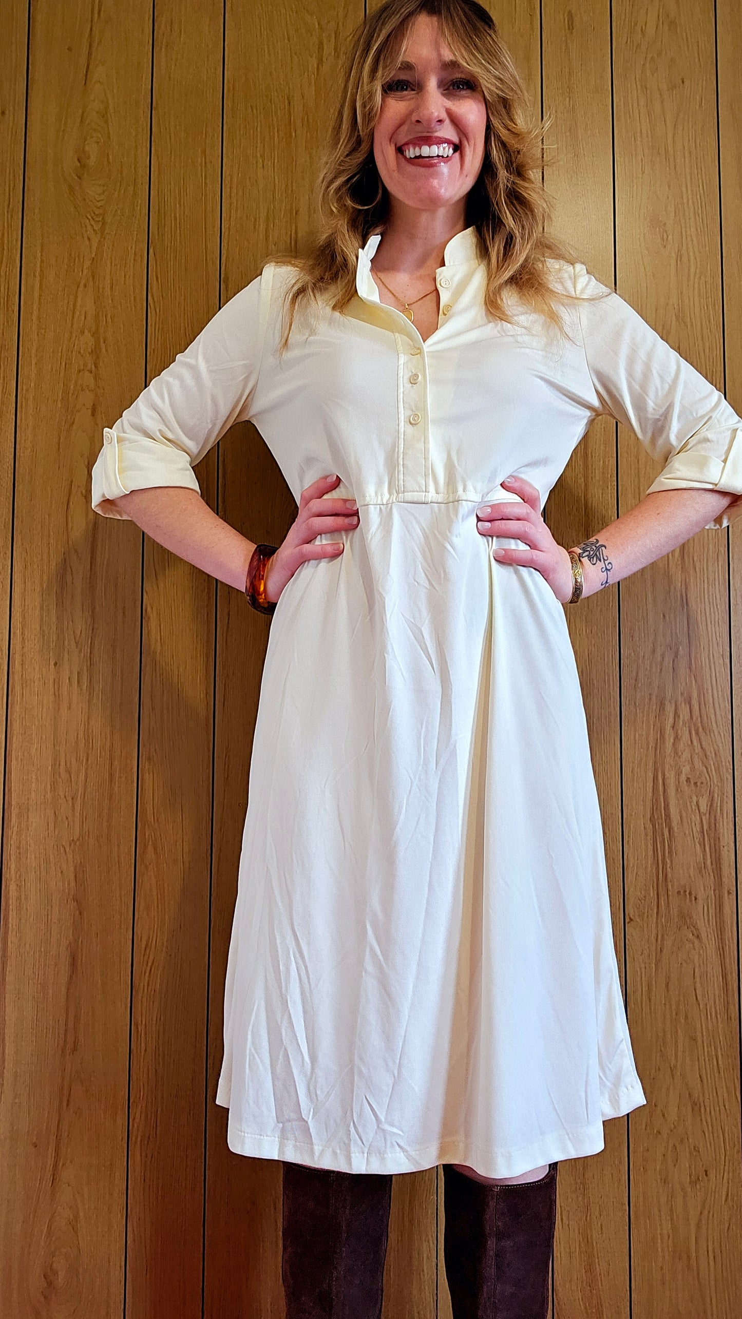 60s/70s Creamy White Dress (M/snugL)