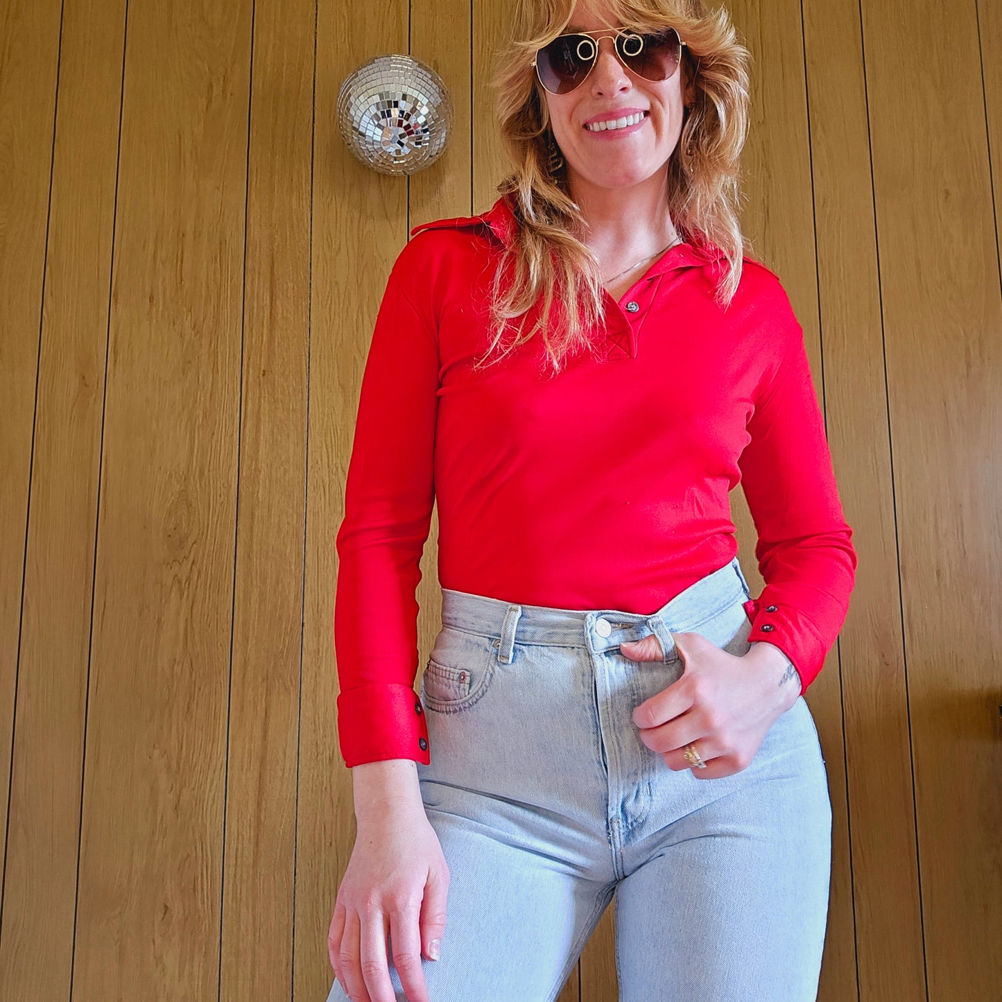 70s/80s Red Stretch Collar Top (XS/S)