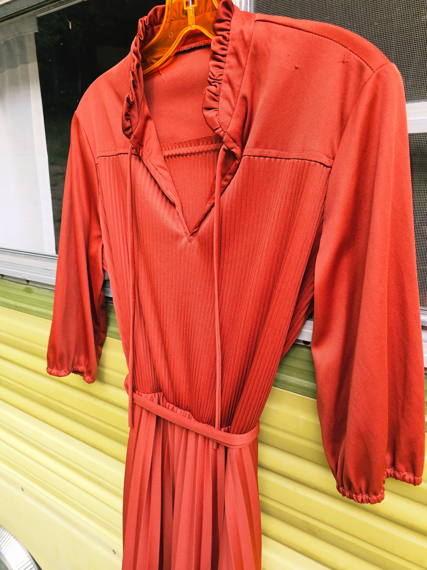 60s/70s Accordian Pleated Rust Colored Dress (S-L)
