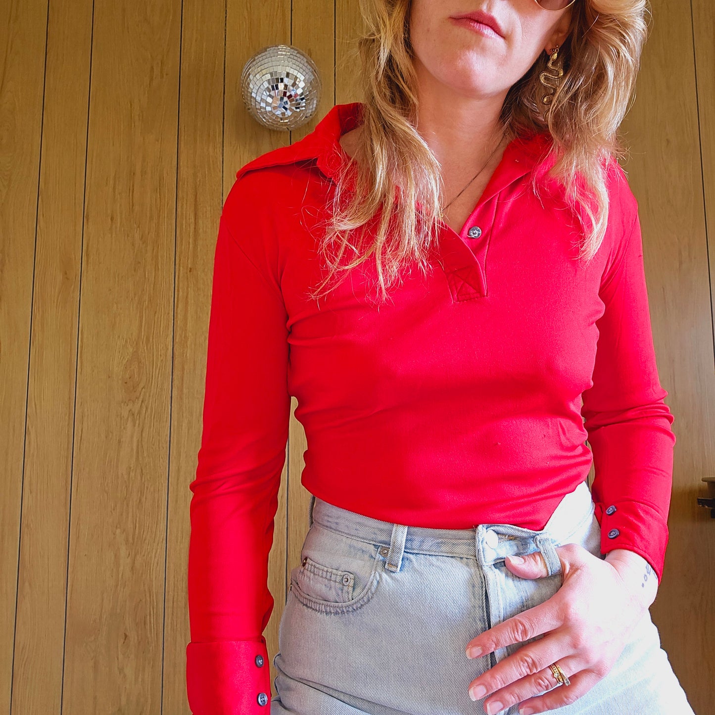 70s/80s Red Stretch Collar Top (XS/S)