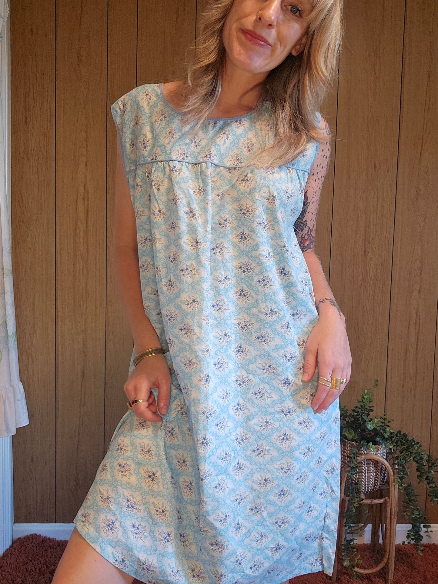 60s Blue Nightie/Sleep Dress (L)