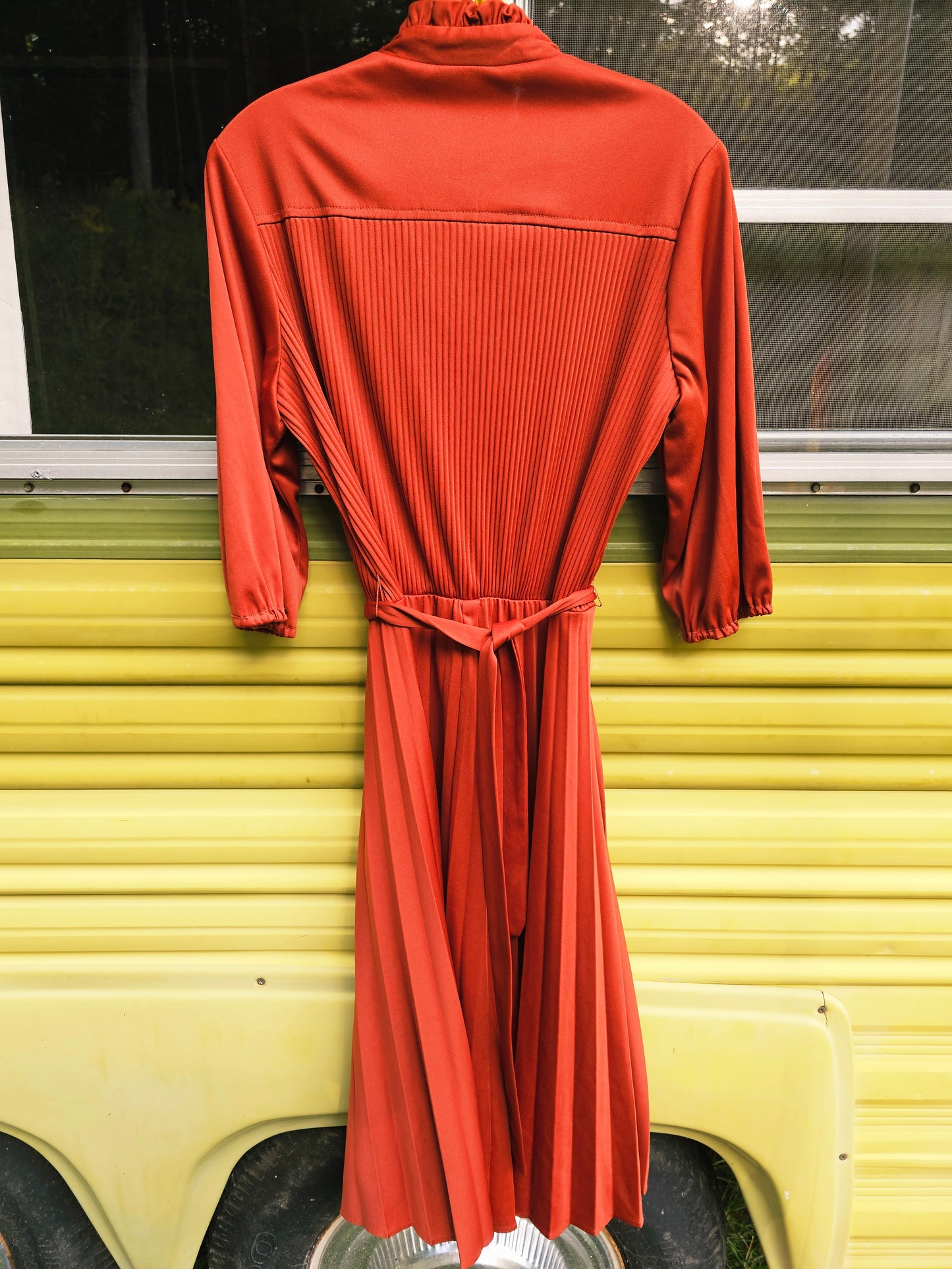 60s/70s Accordian Pleated Rust Colored Dress (S-L)